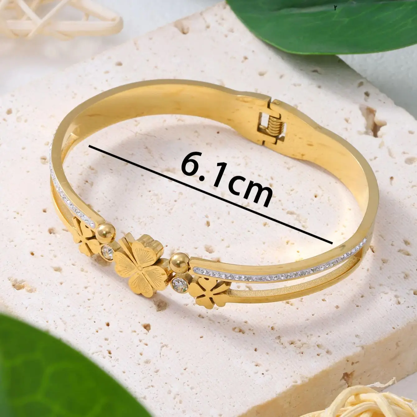 St. Patrick's Day Bangle Stainless Steel Jewelry Four-leaf Clover Cuff Bracelet Female CZ Bangles For Women bangle bracelet stainless steel bracelet