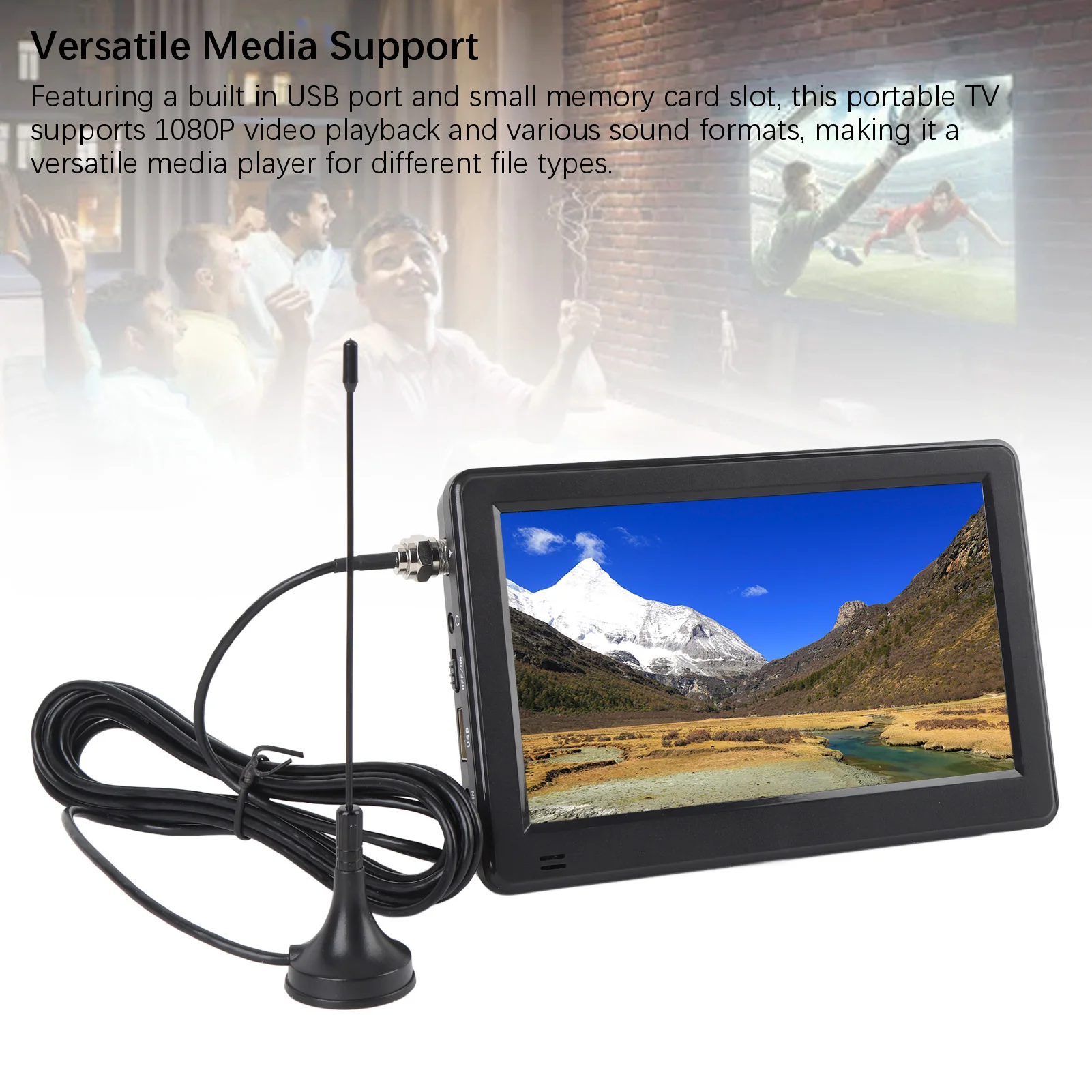 6인치 휴대용 TV 컬러 TFT LED USB 포트 충전식 배터리 작동식 포켓 디지털 텔레비전(캠핑용 리모컨 포함)