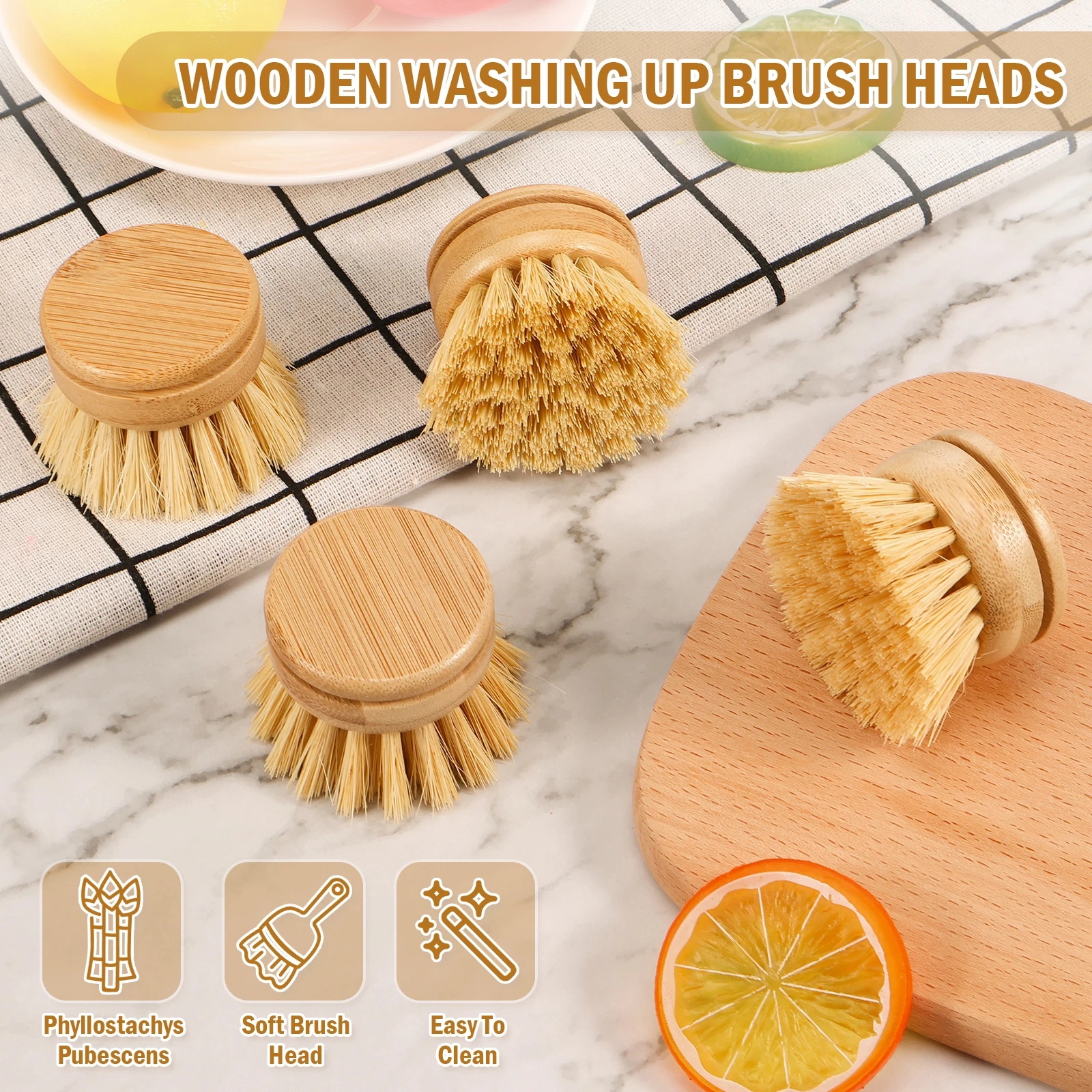 Kitchen Dish Brush Natural Bamboo Dish Scrub Kitchen Cleaning Tool Environmentally Friendly Brush Head for Washing Pots Stove 2
