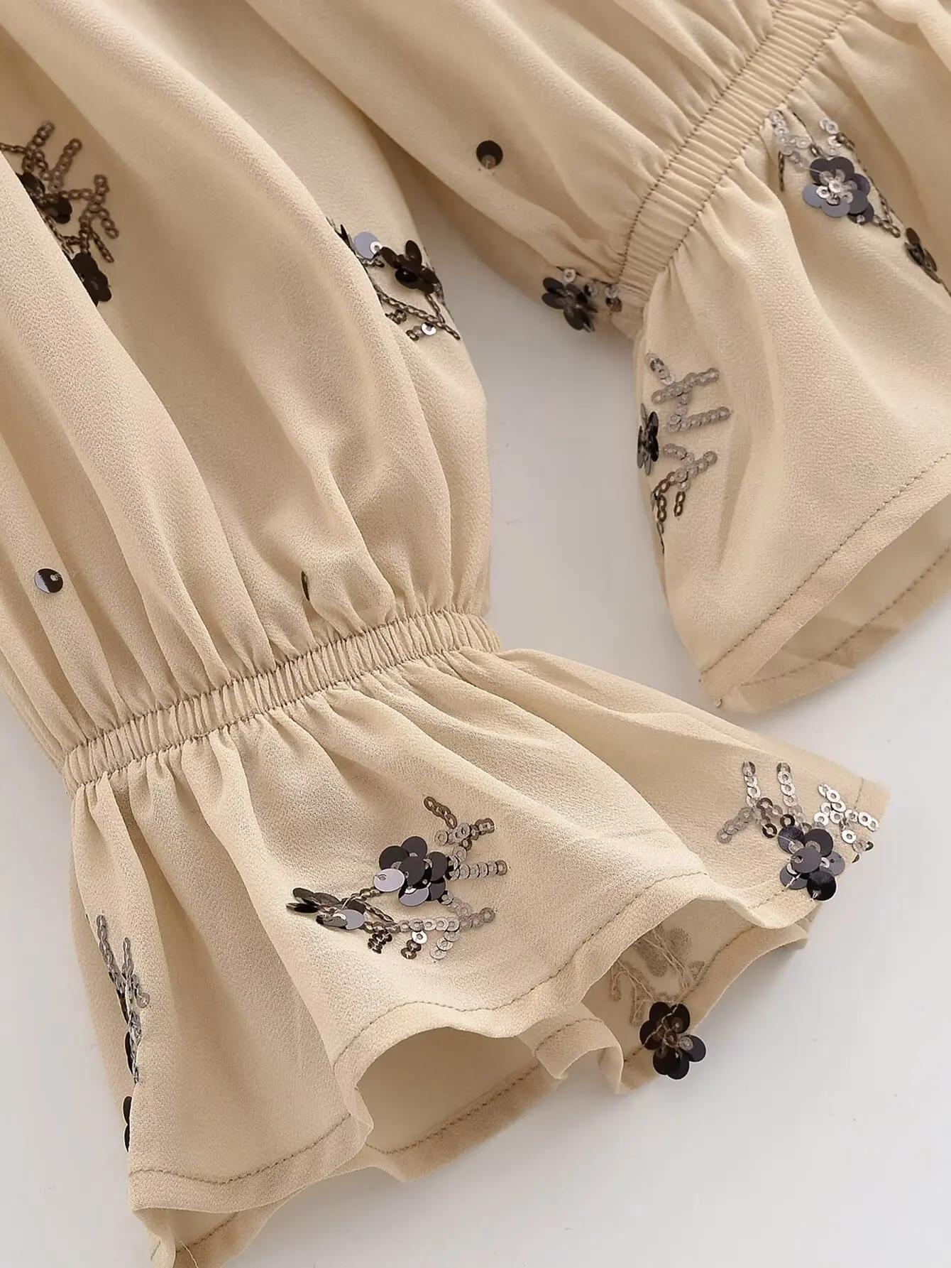 Women Solid Elegant Chic Sequin Blouses Female Long Sleeve Loose Shirts Spring Autumn New Lady Holiday Casual Blouses Top