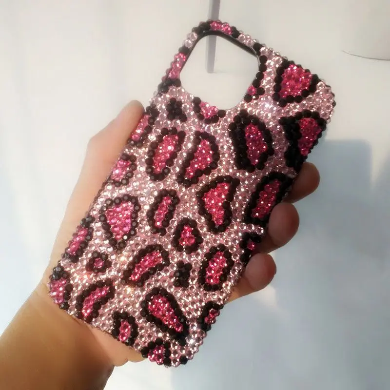 Rose Red Leopard Print Rhinestone with Crystal Hanging Chain Phone Case for Samsung Galaxy S24 S24Plus S23 S20FE S20 S20Plus