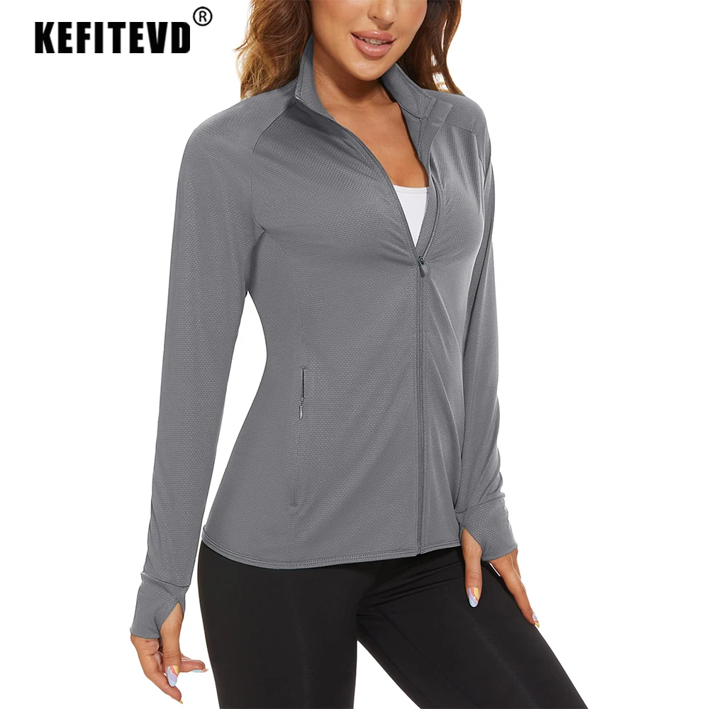 KEFITEVD UPF 50+ Long Sleeve Shirts Women's UV/Sun Protection Full Zip Jackets Lightweight Hiking Shirts Athletic Running Jacket 4