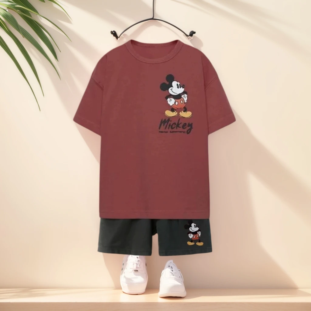 2 قطع الكرتون ديزني الأطفال قصيرة الأكمام السراويل مجموعة الصيف ملابس أطفال صبي فتاة طفل القطن الخالص المحملة رياضية أزياء وتتسابق