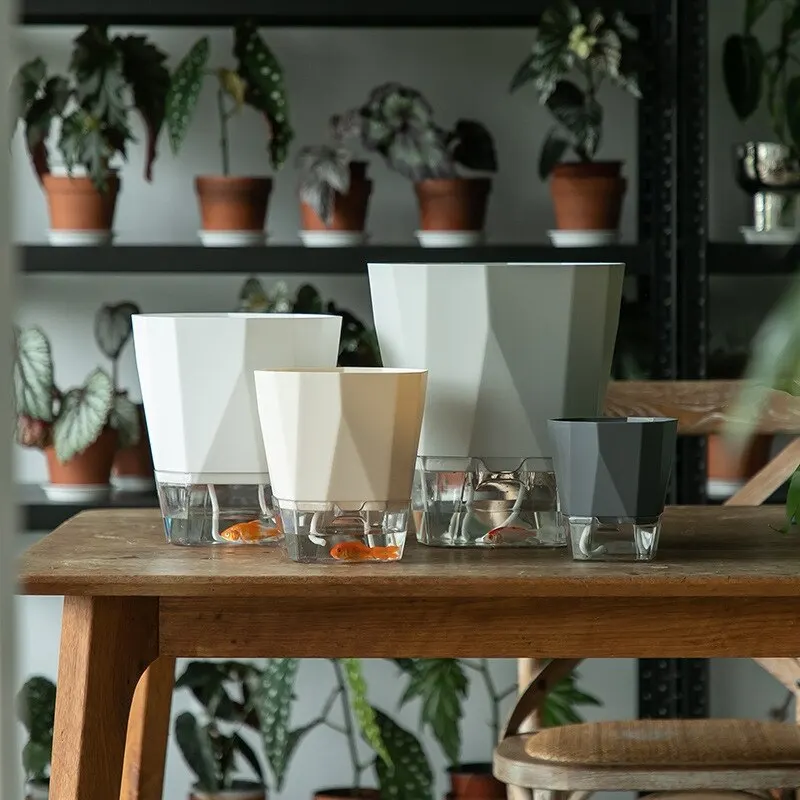 Flower pot Transparent Household Lazy Man Water Pot Automatic Water Absorption Flower Pot Net White Resin Plastic Large Storage