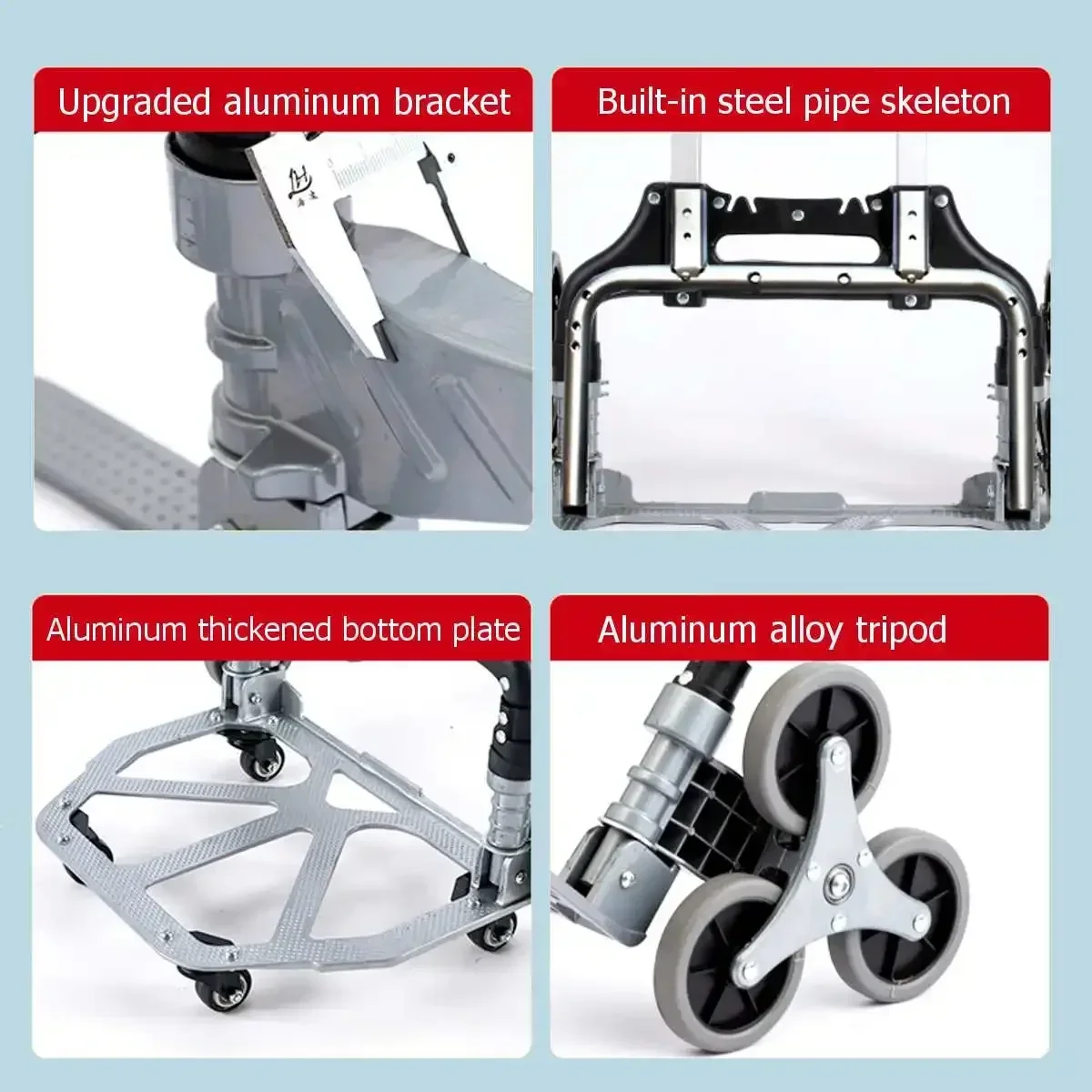 For Upstairs Cargo 330lbs Stair Climbing Cart All Terrain Stair Climbing Hand Truck with Bungee Cord Portable Folding Trolley