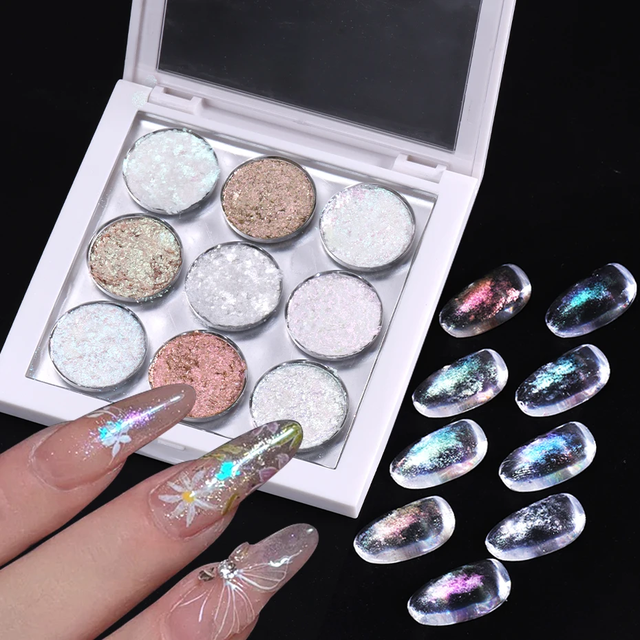 9 Colori Aurora Opal Nail Art Glitter Solid Fine Crystal Flake Sfregamento Su Pigmento Di Polvere Giapponese Coreano Fai Da Te Lucido Salone Di Manicu