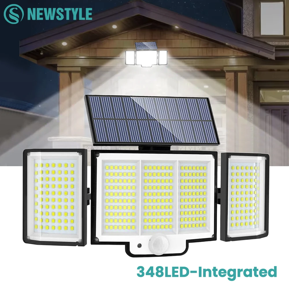 Solar Outdoor Motion Sensor Lights 348/328 LED Security Flood Wall Lamp Remote Control 270° IP65 Waterproof Outdoor Lighting 1