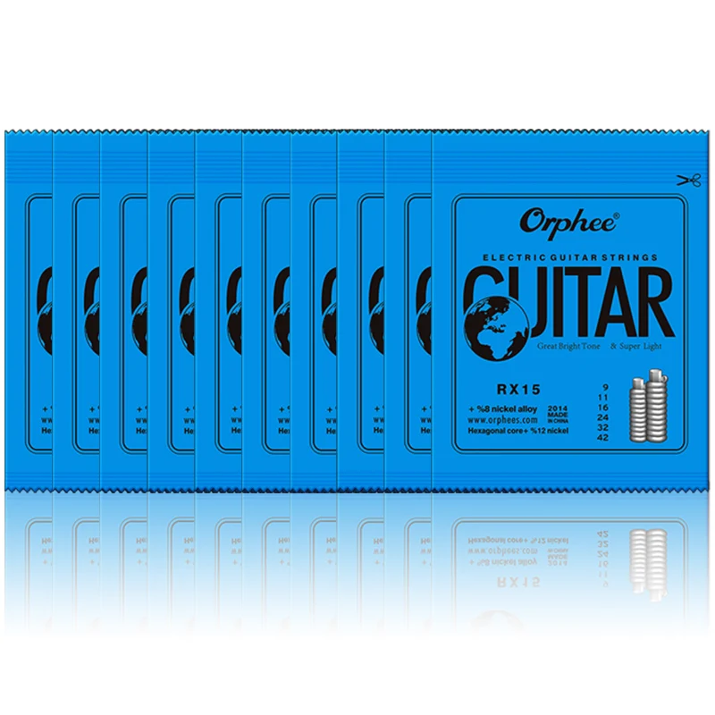 10sets Orphee RX15 Hexagonal Steel Nickel Wound Electric Guitar Strings 6-String Set Super Light .009 .011 .016 .024 .032 .042