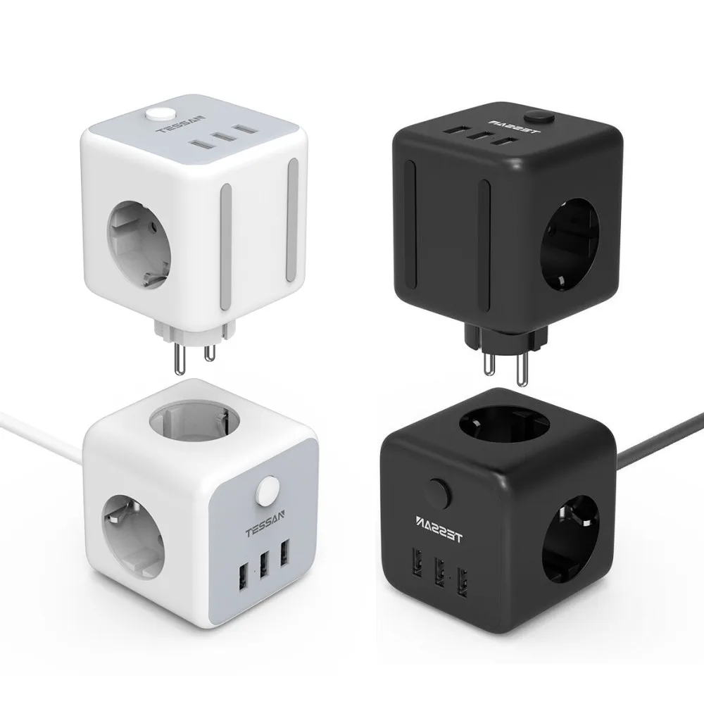 Tesan Power Strip Plugue da ue Extensão Soquete Cubo de Energia com Tomadas ca Portas Usb Casa Viagem Adaptador de Parede com Interruptor
