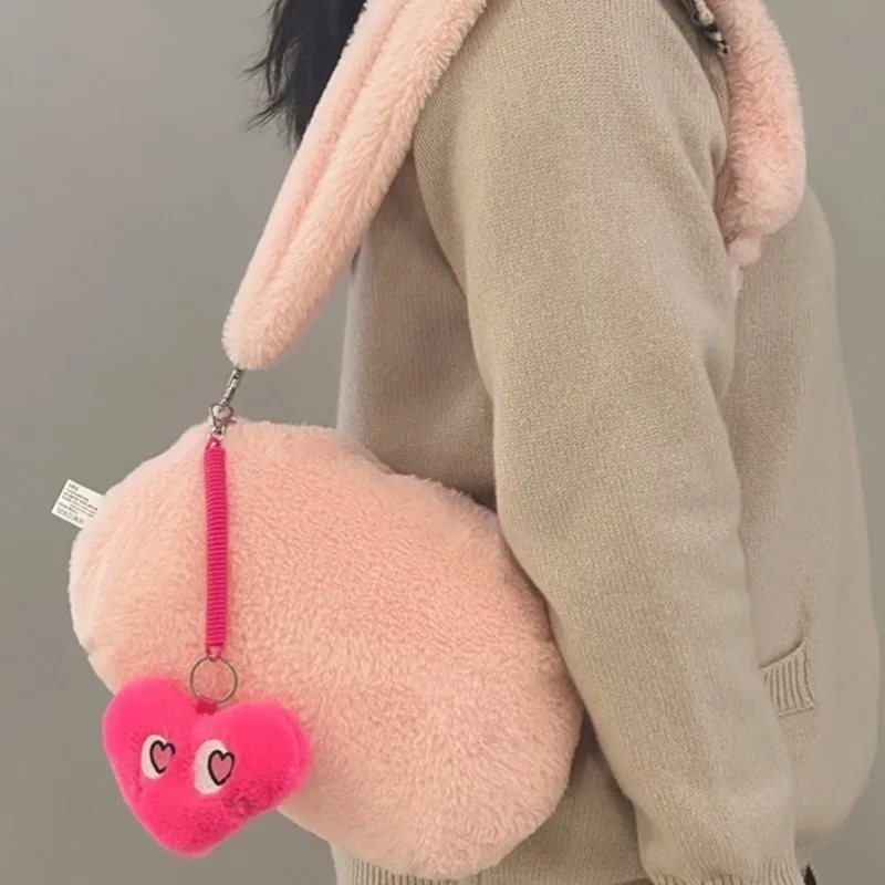Y2K Cute Pink Love Brain Plush Shoulder Bags Funny Crossbody Bags Fashion Design Purse Cool Interesting Moving Ears Handbags Set 5