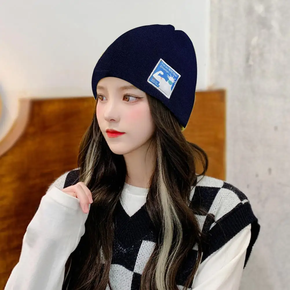 

Solid Color Hat Knitted Winter Hat for Women Elastic Dome Design Anti-slip Windproof Soft Warm Beanie Cap for Adults Adjustable
