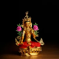 Buddhist Alloy Metal Exquisite Colored Efficacious Tibetan Bodhisattva Green Tara Buddha Gilding Statue Putting Decorations 2