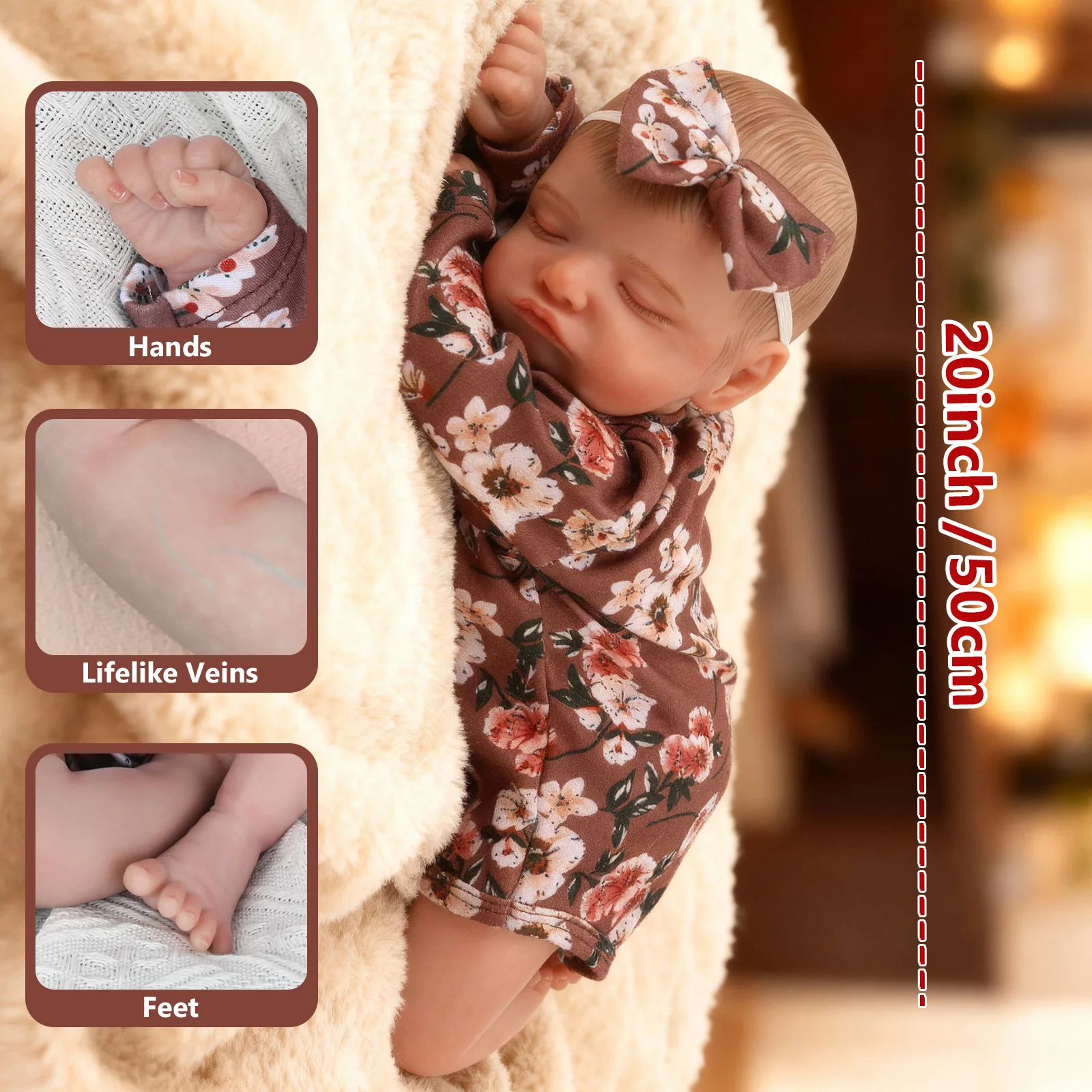 20" Sleeping Reborn Baby Doll – Soft Cloth Body with Feeding Toy 5