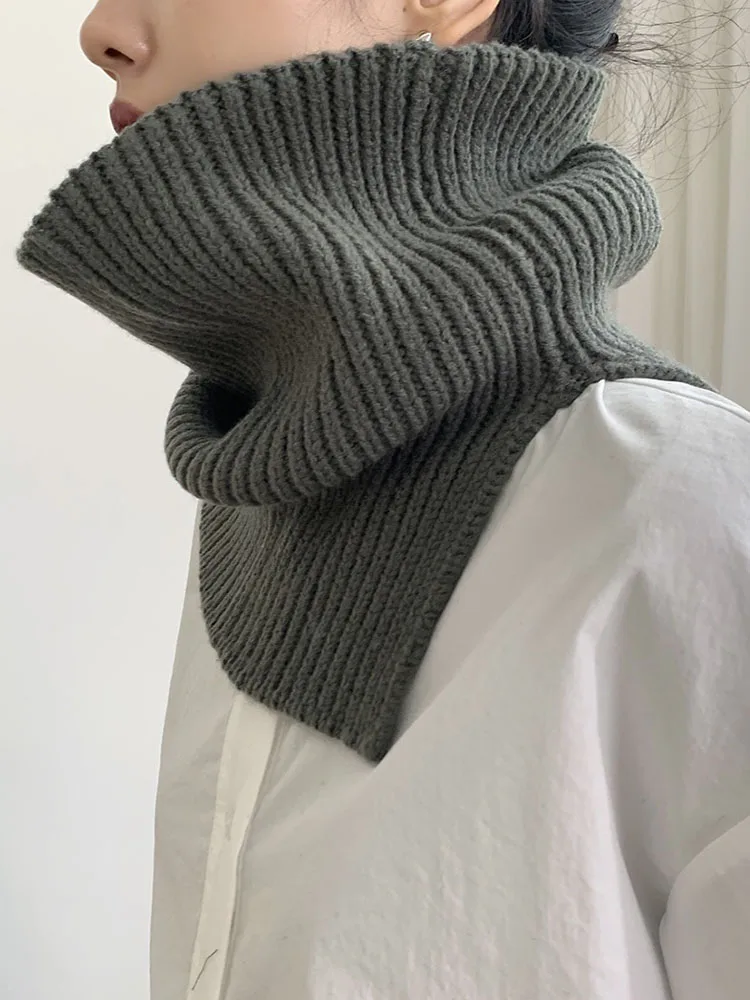 

New Design Winter Turtleneck Knitted Ring Scarf Women Fashion Turn Down Ring Loop Scarf Female Elastic Comfortable False Collar