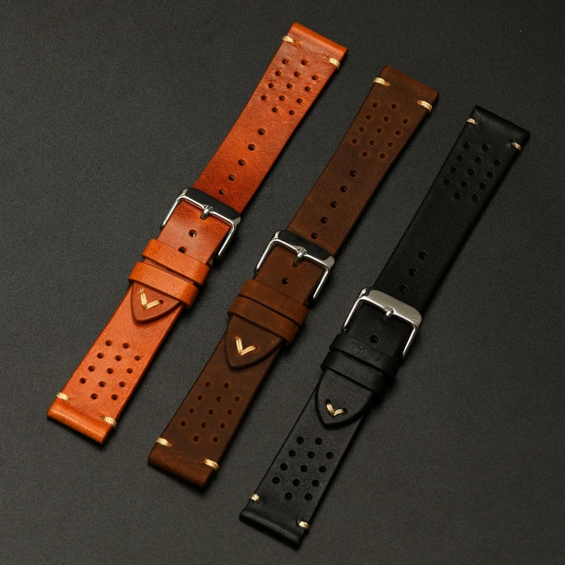 Handmade Genuine Leather Watch Band 18mm 19mm 20mm 22mm Retro Cowhide Sweatproof Strap Replacement Belt for Men Watch Bracelet