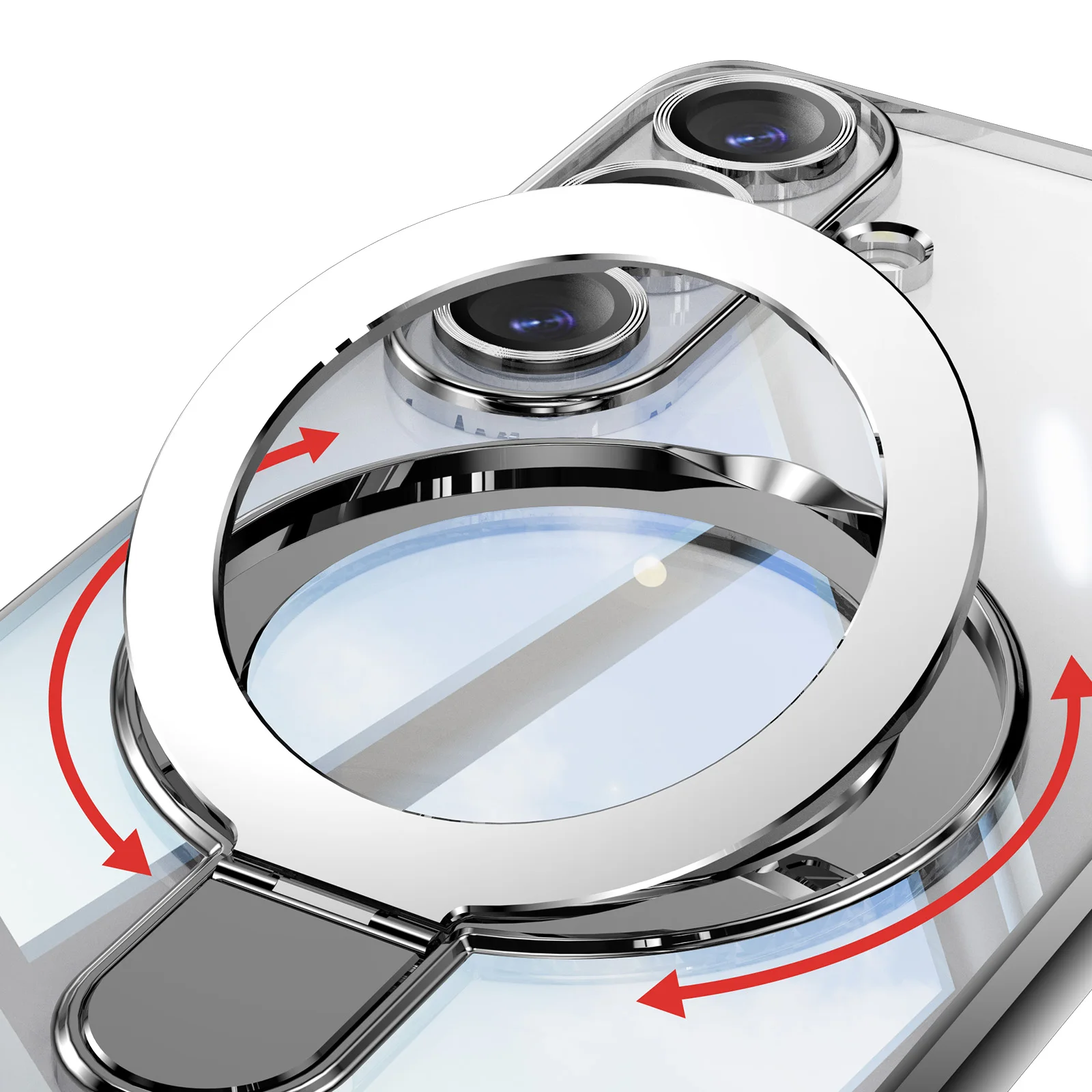 360° Rotating Magnetic Phone Case with Transparent Acrylic Cover and Metal Lens Protection