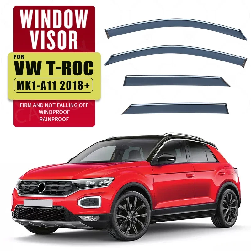 Rainwear Window Sun Visor Sun Rain Smoke Window Wind For VW T-ROC A11 Accessories Chrome Trim Bright Strip Shelters