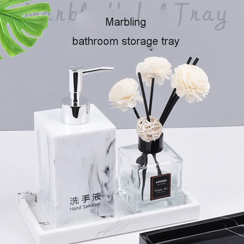 Bathroom Tray Home Decor Rectangular Plate Countertop Waterproof Marble Texture Cosmetic Organizer Resin Storage Soap Household