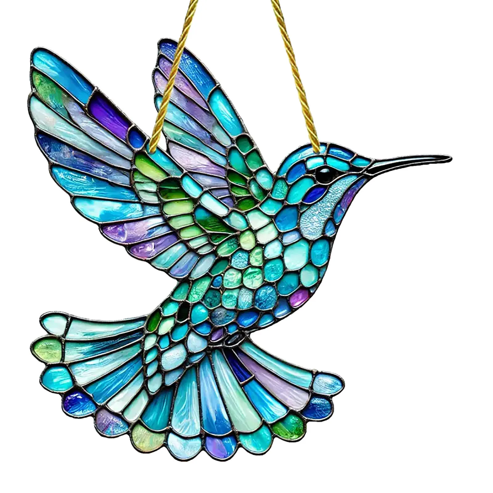 Acrylic Blue Hummingbird Pendant Crafts Decoration Gift Window Hanging 2d Glass Bead Garland With Tassels Home Decorations 5