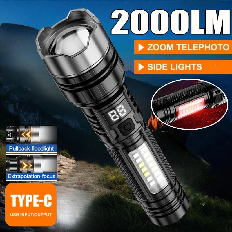Torches LED Super lumineuses, Torche USB Rechargeable Avec Lumière Latérale 4 Modes COB Lumens Puissants [Classe énergétique A+++] - Bricolage