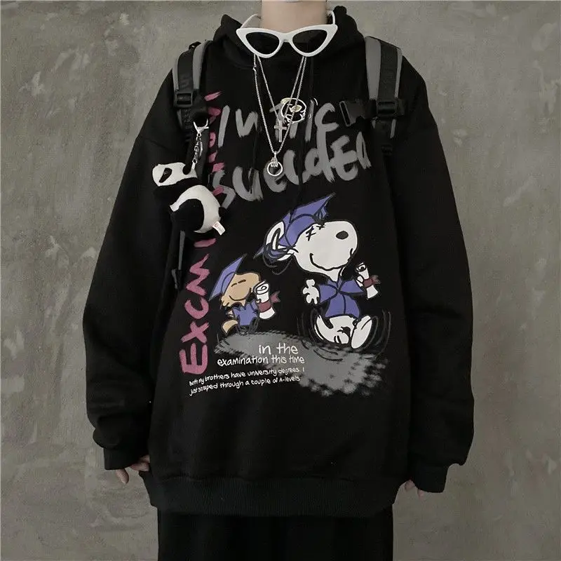 Winter New Snoopy Print Hooded Sweatshirt for Men, Loose and Lazy Style, Long Sleeved Top, Trendy Ins Couple Style Jacket