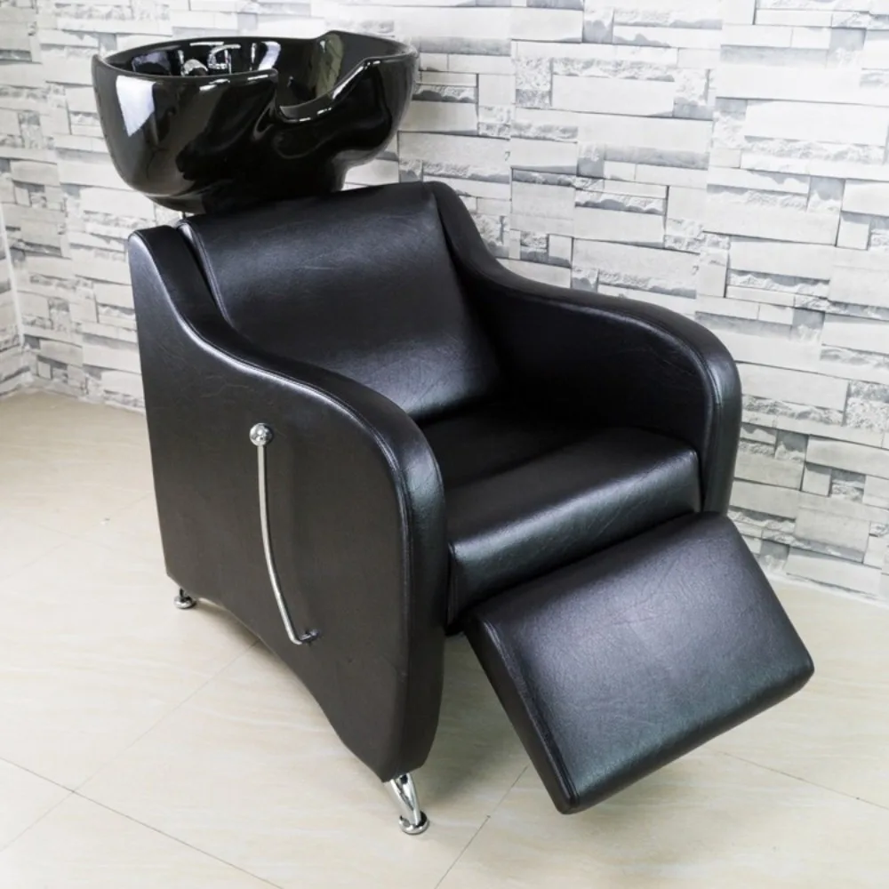 

Barber shop sit-down shampoo bed semi-reclining ceramic basin hairdresser hair salon high-end shampoo chair flush bed