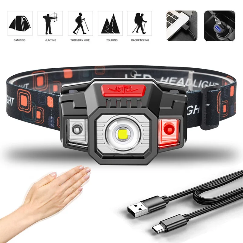 Induction LED Headlamp with Battery Headlight Rechargeable Waterproof