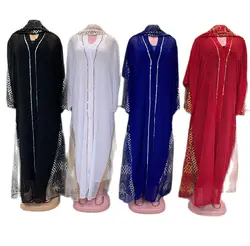 New Style African Women's Clothing Dashiki Abaya Fashion Chiffon Fabric Sequins Embroidery Loose Dress Free Size + Scarf 2 Piece