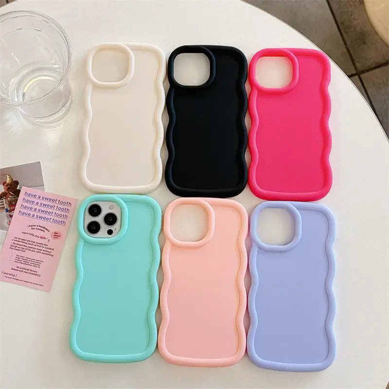 Wavy Edge Love Heart Soft Candy Color Phone Case