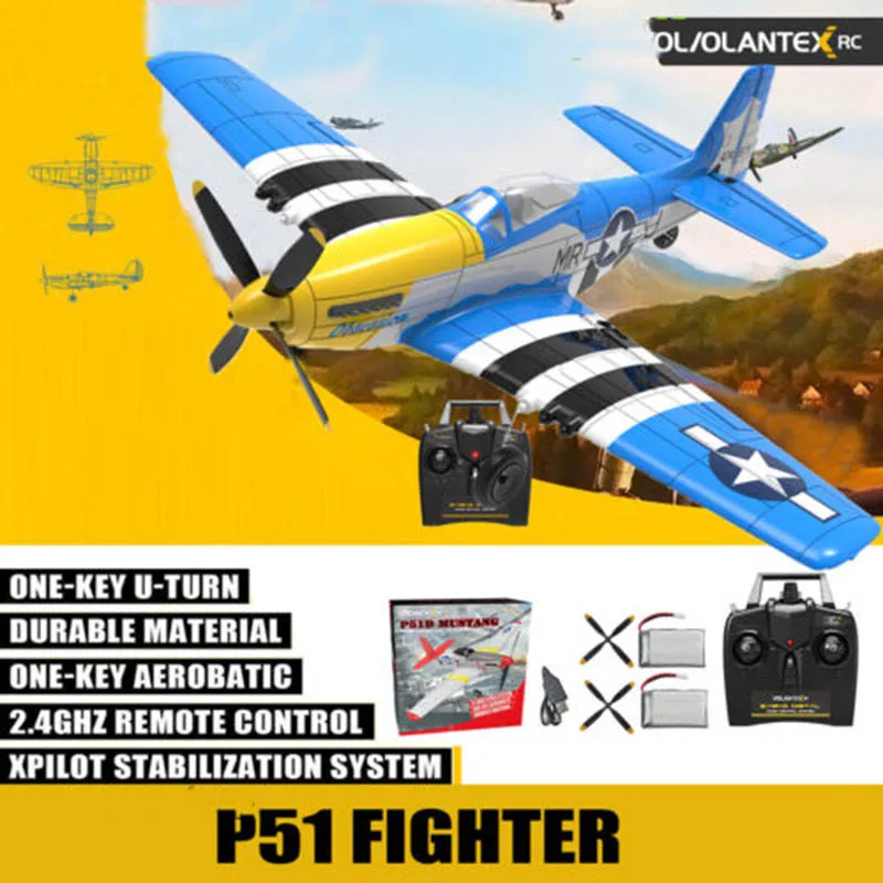 P51 Mustang RC Airplane  2.4G 4CH 6 Axis 400mm Wingspan RC Aircraft One Key Aerobatic RTF Glider Plane Toys Gifts 2