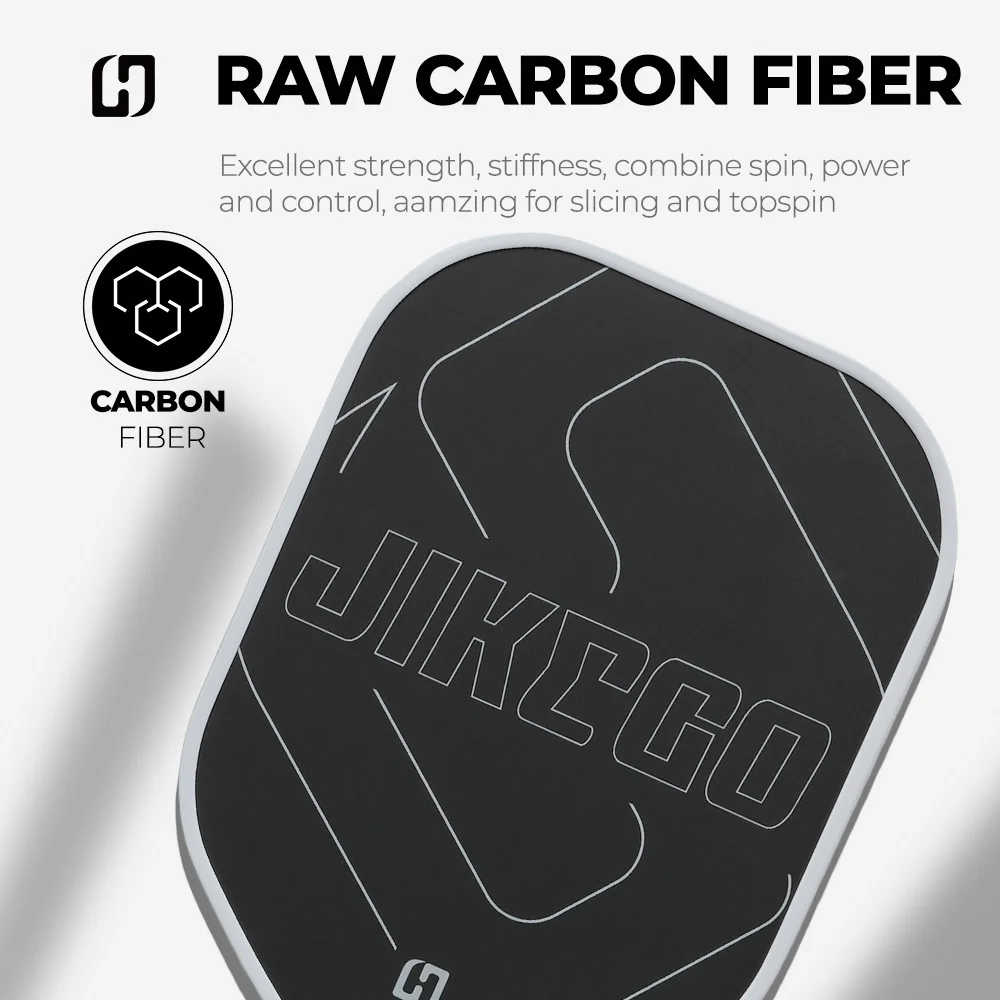 JIKEGO Enlongated RCF Pickle Ball Paddles Lead Tape Pickleball Paddle Sets Racket Cover Men Women 16MM Raw Carbon Fiber Spin