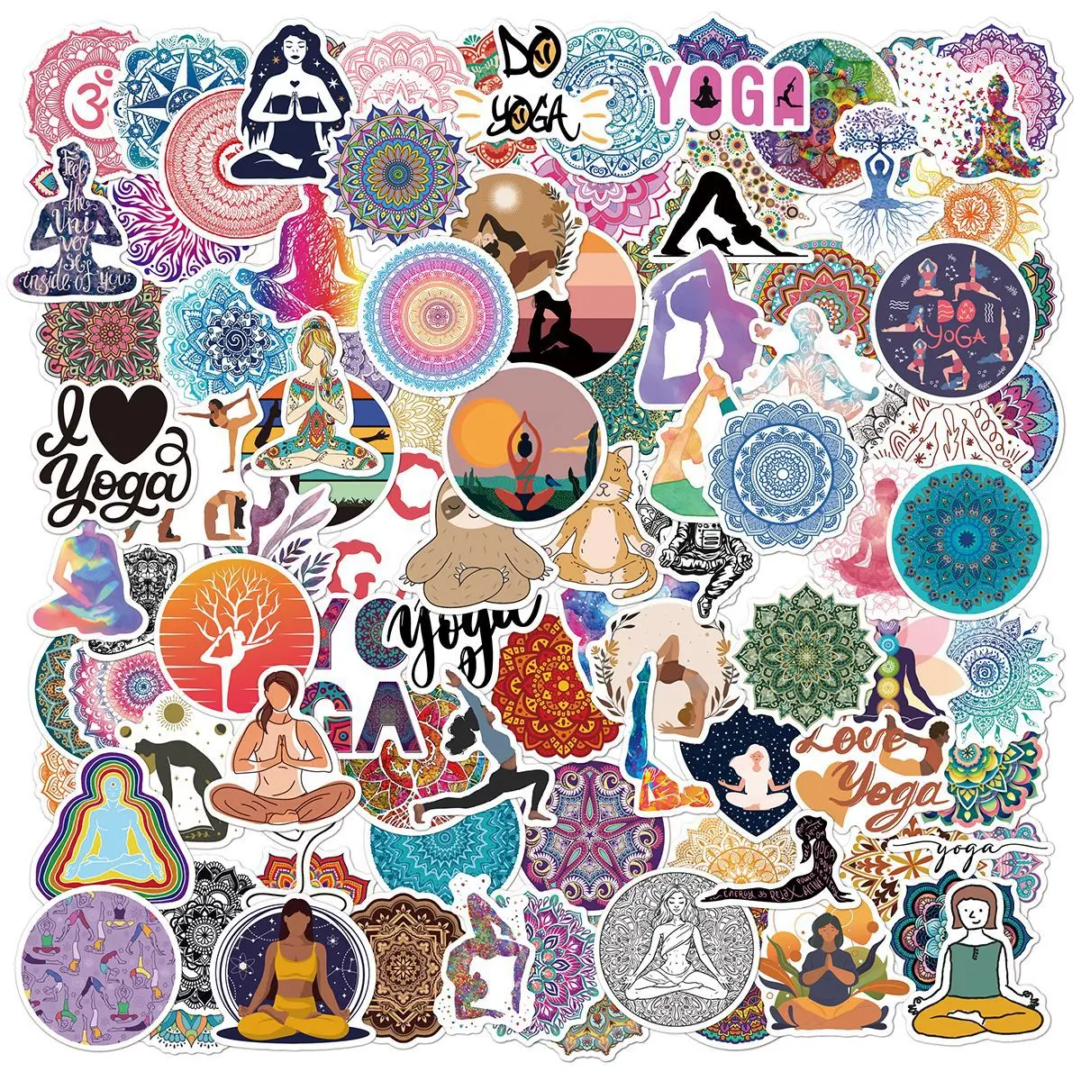 50pcs Mandala Cartoon Sticker Yoga Action Sticker Scrapbook Mobile Phone Laptop Water Cup Luggage Car Helmet  Decorative Sticker pink mandala mouse pad unique design anti slip rubber base mouse pad for desktop computer and laptop mouse pad 9 5x7 9 inch