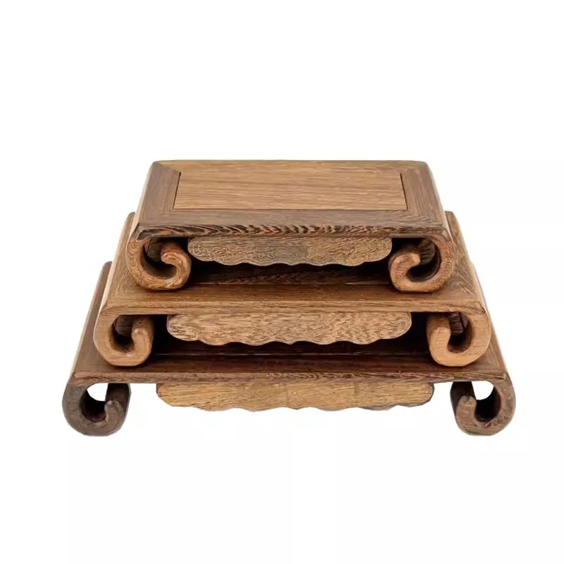 Solid wood carving handicraft ornament base, chicken wing wood book roll table base, peculiar stone mini vase bonsai base