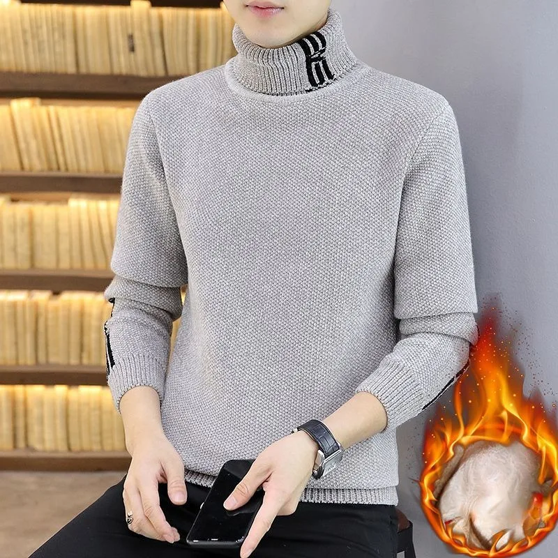2023 Autumn Winter New Men Short Loose Youth Trend High-grade Thick Warm Pullover Casual Sweater Turn Turtleneck Bottom Shirt
