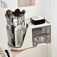 2 in 1 Rotating Base Makeup Organizer Large Capacity Cosmetic Brush Holder Desktop Sundries Jewelry Nail Polish Storage Box 2