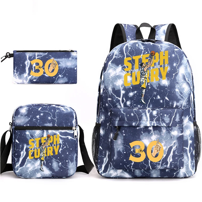 

curry avatar print campus student school bag 3-piece set youth backpack pencil bag single shoulder bag set