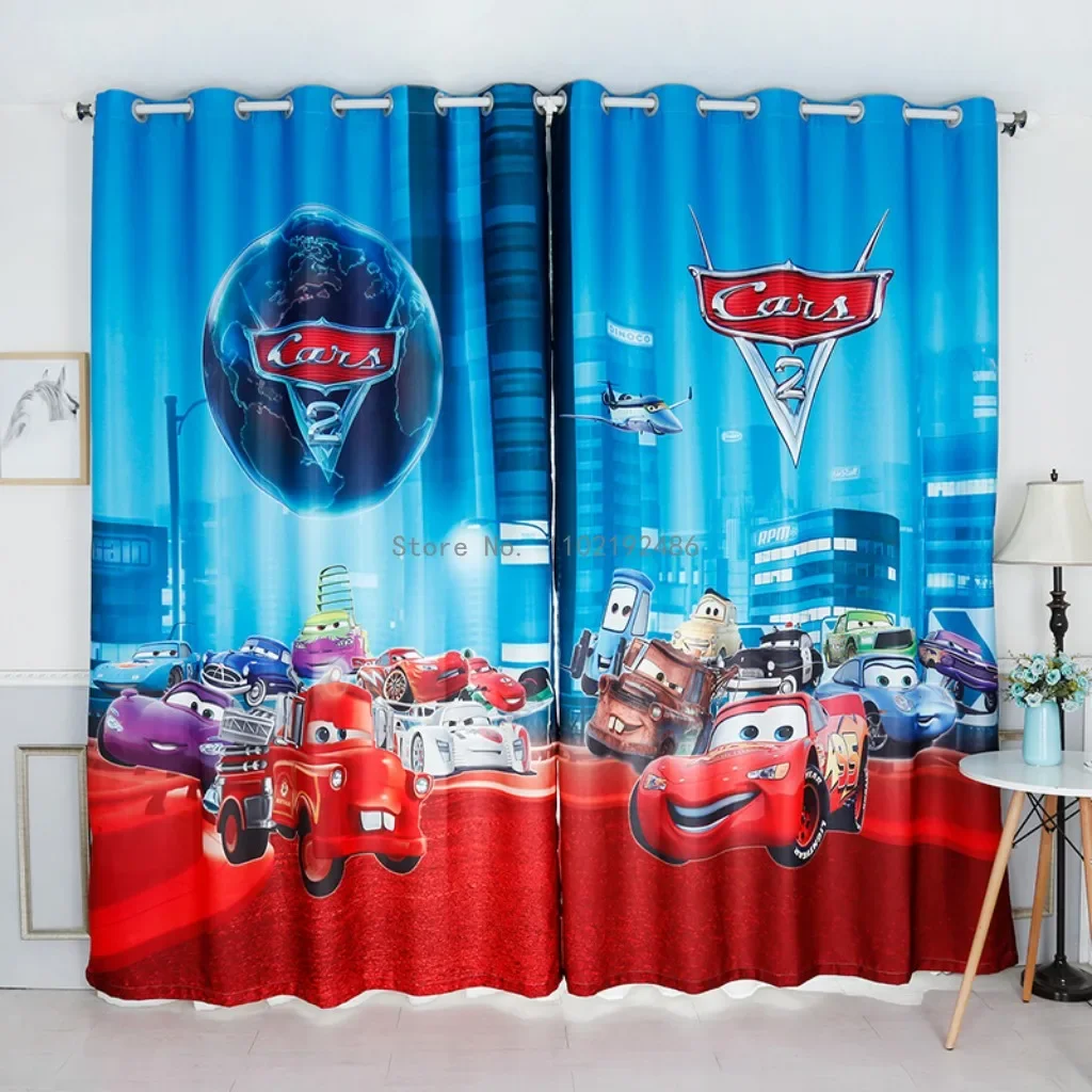 Disney Cars Mcqueen Boy Cartoon Children'S Room Bedroom Bay Window Floor-To-Ceiling Window Blackout Cloth Printed Curtain 5