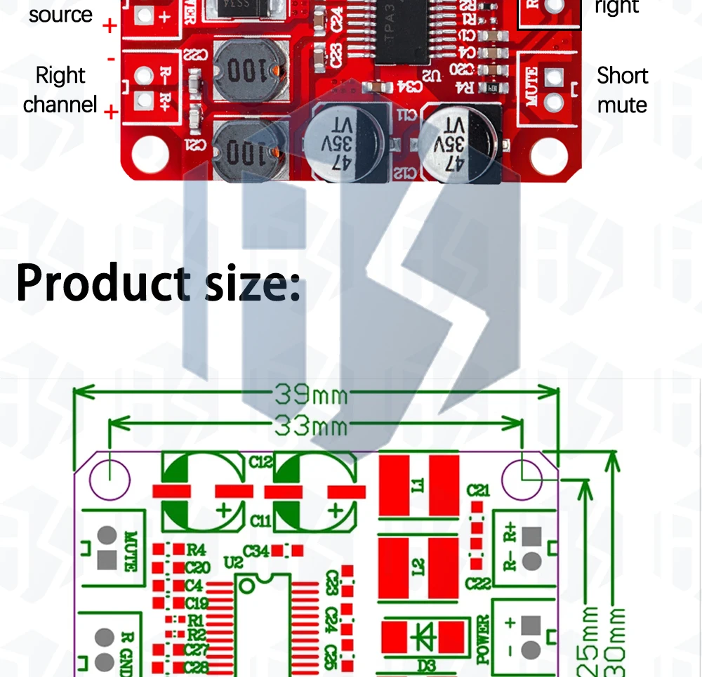 1 ~ 10PCS TPA3110 Digitales Leistungsverstärkermodul 2x15W Zweikanal-Stereo-DIY-Lautsprecherverstärker Elektronikdesign PCB DC 12V Rot – Detail 22