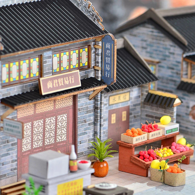 DIY Wooden Doll Houses Fruit Store Casa Mniature Building Kits with Furniture Led Trading Dollhouse for Adults Gifts 4