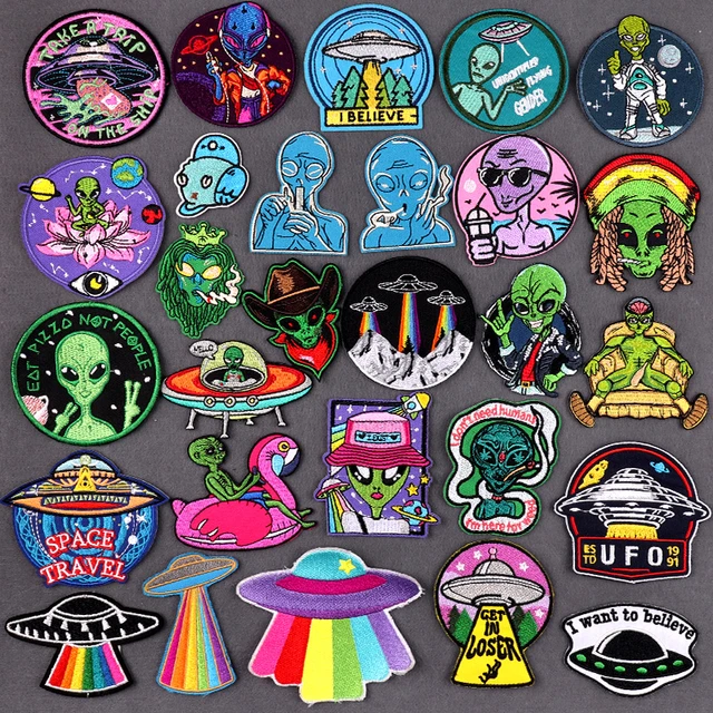 New Arrival Round Space Alien Rocket Eyes Stranger Things Ufo Iron Patch  For Clothing Punk Embroidered Diy Parches Applique - Patches - AliExpress