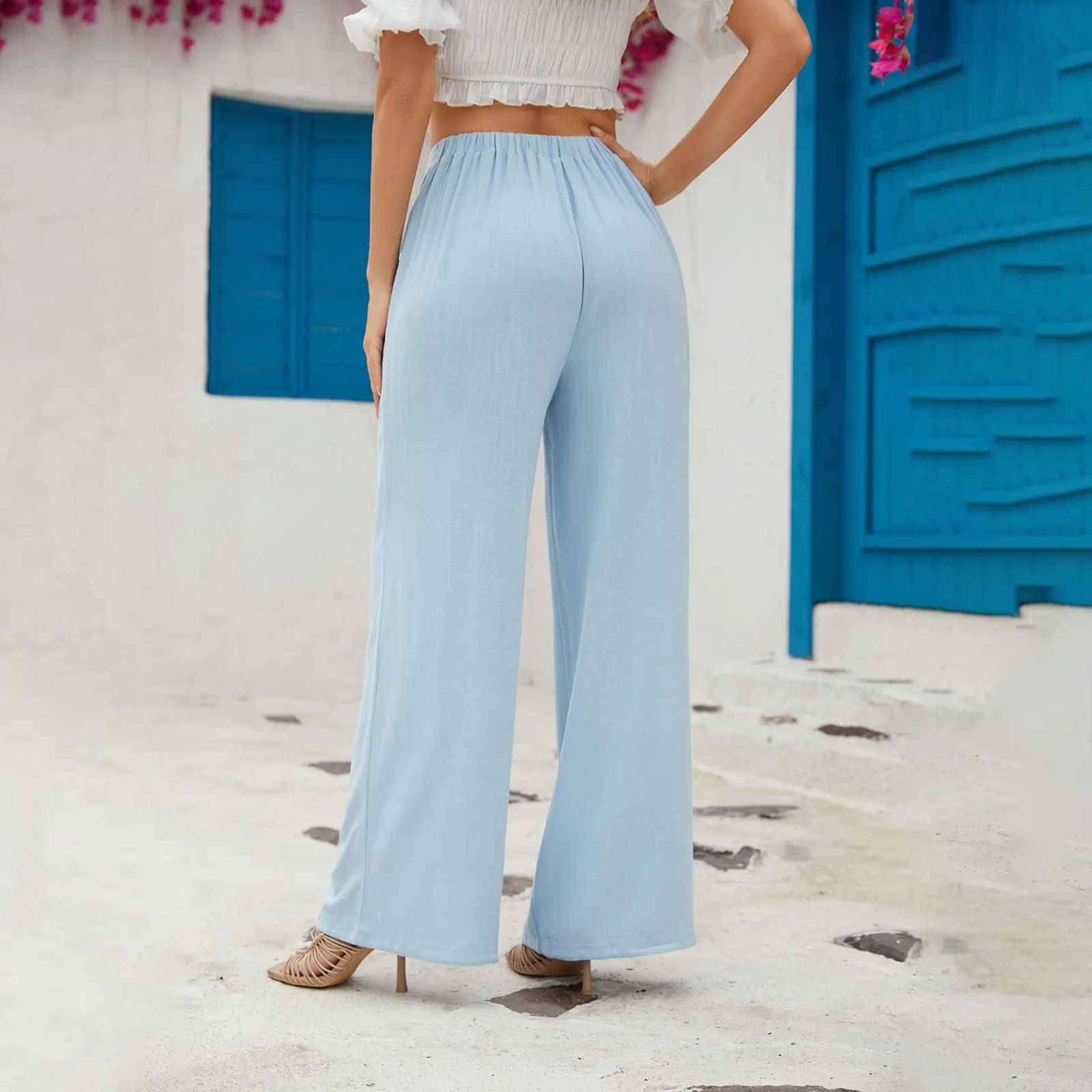 Women'S Cotton And Linen Wide-Leg Pants Split Casual Elegant