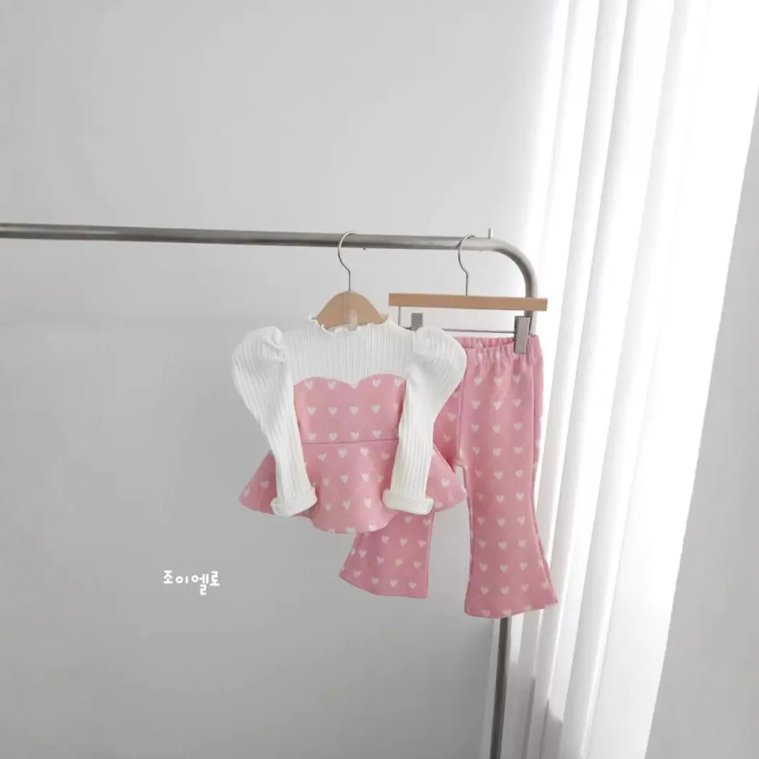 2025 Spring New Baby Casual Sports Clothes Set Girls Sweet Cute Puff Sleeve Tops + Flared Pants 2pcs Suit Infant Toddler Outfits 2