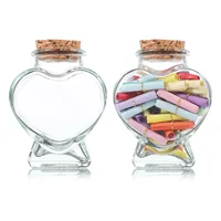 2 Pcs Heart Bottles Wishing Glass Jar with Cork Heart-shaped Transparent Travel Holy Water 1