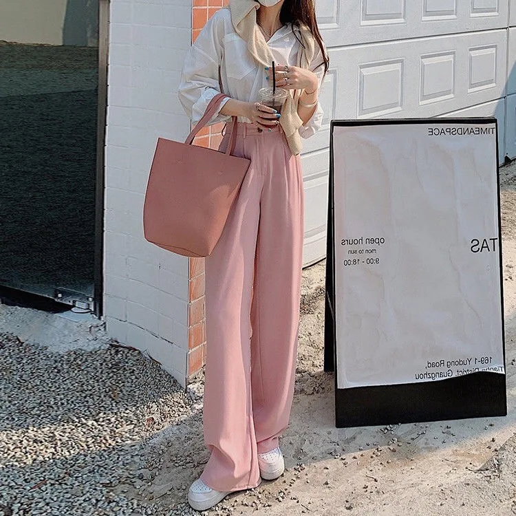 

2023 Spring Autumn Women's Wide Leg Pants Loose High Waist Casual Trousers Woman Korean Style Solid Office Straight Black Pants