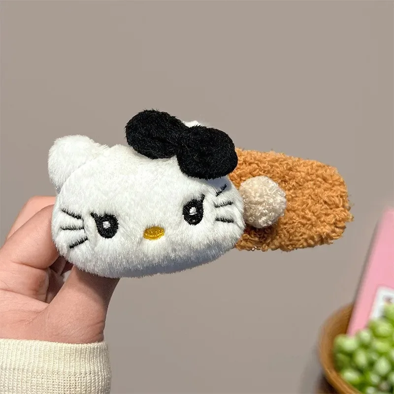 White KT cat ball plush hairpin