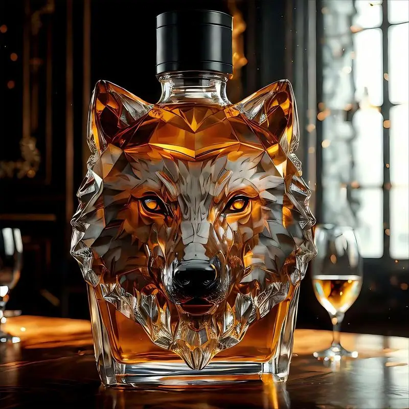 Unique Whiskey Wolf Head Glass Decanter, Perfect for Whiskey Bottle Home Bar Decor Gifts