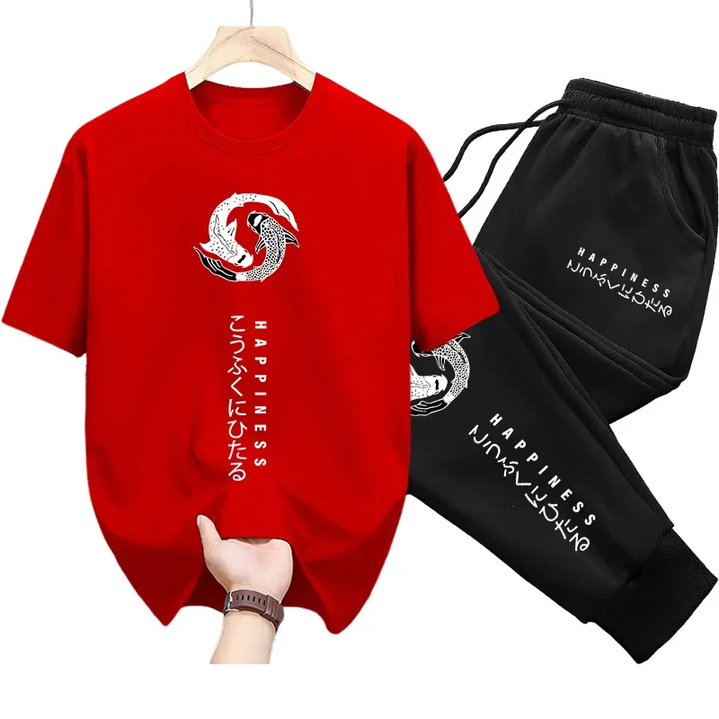 Mens Cotton Tee and Sweatpants Set for Spring Summer
