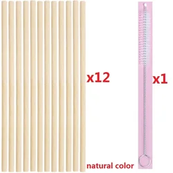 Luxury Handcrafted Organic Bamboo Straws - Eco - Friendly & Reusable Set of 12 with Cleaning Brush and Travel Pouch (Natural color pack)