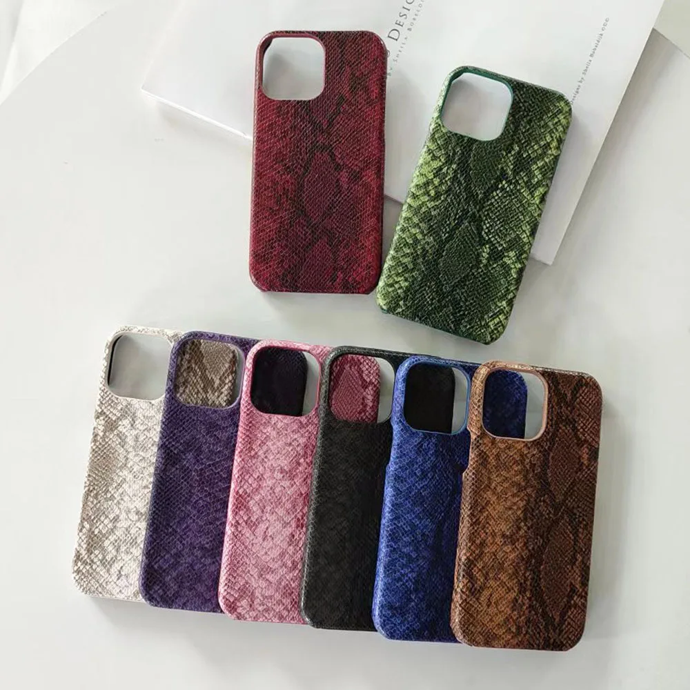 Модный чехол из искусственной кожи под змеиную кожу для iPhone 14 13 15 Pro MAX 12 min 11 7 8 Plus X XR XS Max, жесткий защитный чехол из поликарбоната с четырьмя углами