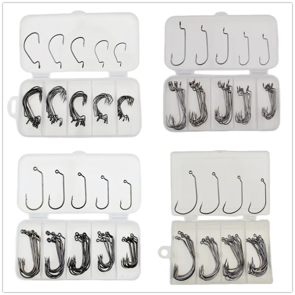 Description Picture 2 of item50pcs or 100pcs Soft Baits Offset Fishhook Bass Barbed Carp Fishing Hook For Soft Bait set